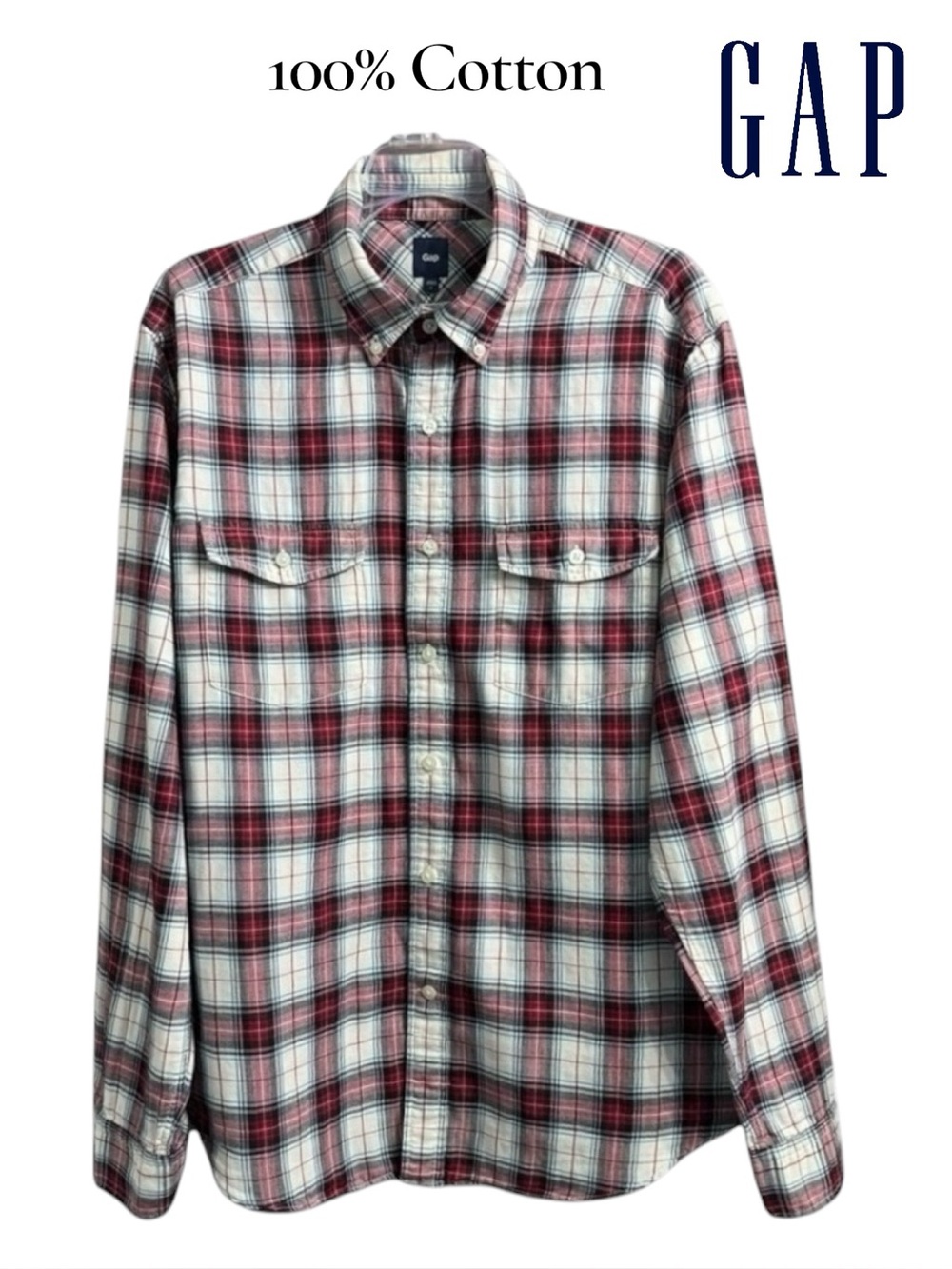 GAP Men’s 100% Cotton Button Down  Long Sleeve Shirt, Size Large